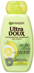 Garnier Ultra Doux Shampooing Purifiant pour Cheveux Gras Argile Douce/Cédrat 250 ml - Lot de 3